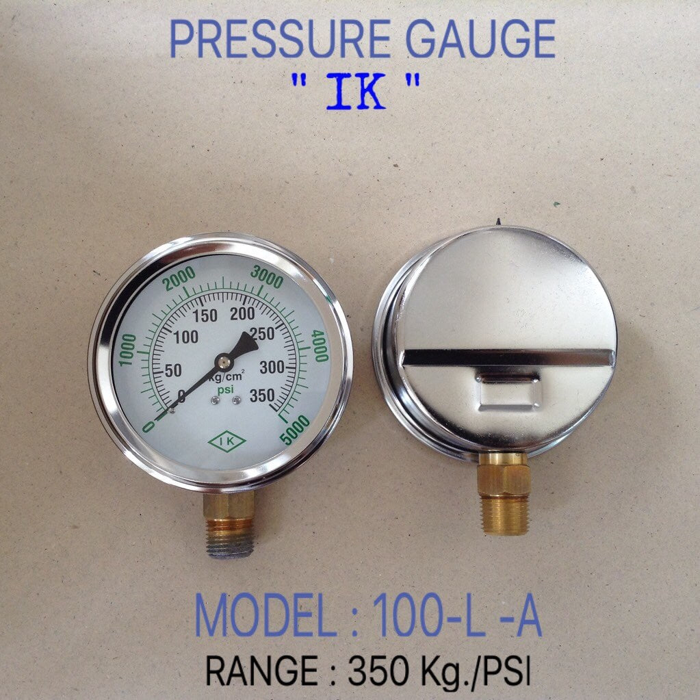 IK Pressure Gauges "IK" 4 นิ้ว 0-350KG/0-5000PSI ออกล่าง 1/2" ทองเหลือง NPT