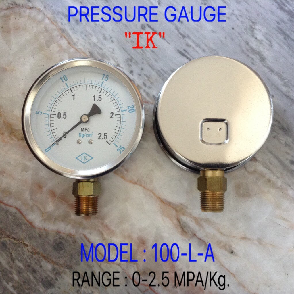 IK Pressure Gauges "IK" 4 นิ้ว 0-2.5MPA /0-25KG ออกล่าง 1/2" ทองเหลือง NPT