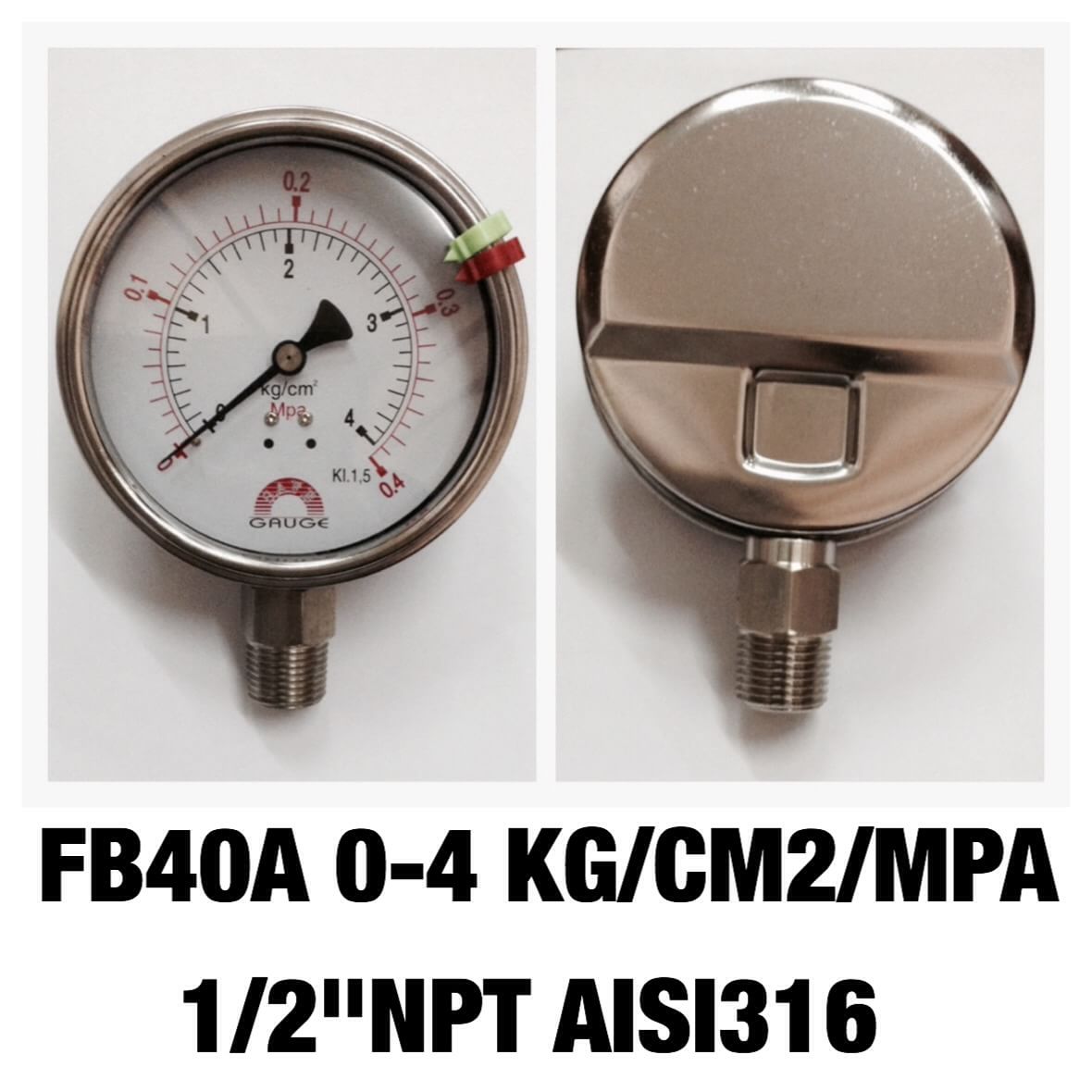 SAFE GAUGE 0-4KG 0-0.4 MPA เกลียว 1/2" NPT ANSI316