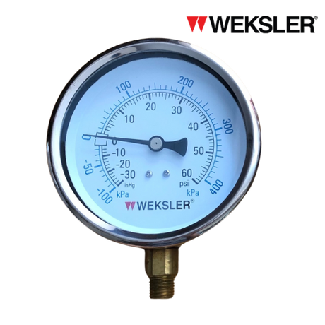 WEKSLER Pressure gauge รุ่น BY14 หน้าปัด 4” เกลียวทองเหลืองออกล่าง 1/4” สามารถเติมน้ำมันกลีเซอรีนได้