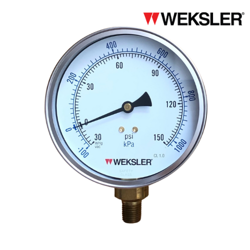 WEKSLER Pressure gauge รุ่น BY14 หน้าปัด 4” เกลียวทองเหลืองออกล่าง 1/4” สามารถเติมน้ำมันกลีเซอรีนได้