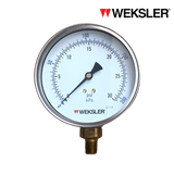 WEKSLER Pressure gauge รุ่น BY14 หน้าปัด 4” เกลียวทองเหลืองออกล่าง 1/4” สามารถเติมน้ำมันกลีเซอรีนได้