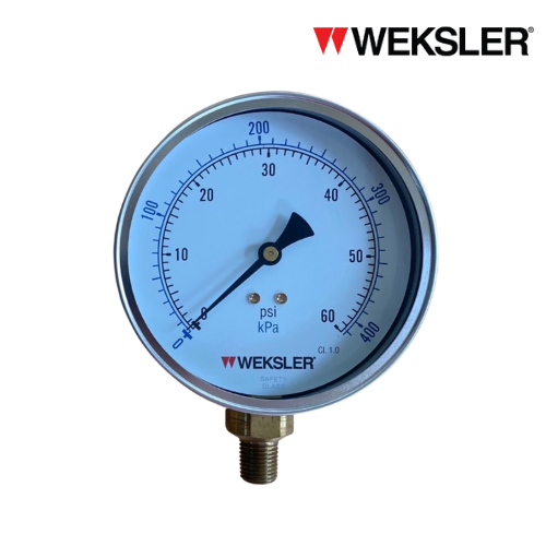 WEKSLER Pressure gauge รุ่น BY14 หน้าปัด 4” เกลียวทองเหลืองออกล่าง 1/4” สามารถเติมน้ำมันกลีเซอรีนได้