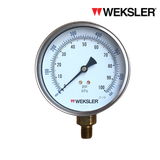 WEKSLER Pressure gauge รุ่น BY14 หน้าปัด 4” เกลียวทองเหลืองออกล่าง 1/4” สามารถเติมน้ำมันกลีเซอรีนได้