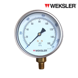 WEKSLER Pressure gauge รุ่น BY14 หน้าปัด 4” เกลียวทองเหลืองออกล่าง 1/4” สามารถเติมน้ำมันกลีเซอรีนได้