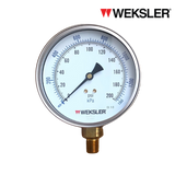 WEKSLER Pressure gauge รุ่น BY14 หน้าปัด 4” เกลียวทองเหลืองออกล่าง 1/4” สามารถเติมน้ำมันกลีเซอรีนได้