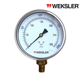 WEKSLER Pressure gauge รุ่น BY14 หน้าปัด 4” เกลียวทองเหลืองออกล่าง 1/4” สามารถเติมน้ำมันกลีเซอรีนได้