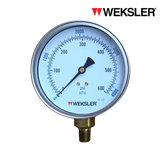 WEKSLER Pressure gauge รุ่น BY14 หน้าปัด 4” เกลียวทองเหลืองออกล่าง 1/4” สามารถเติมน้ำมันกลีเซอรีนได้