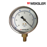 WEKSLER Pressure gauge รุ่น BY14 หน้าปัด 4” เกลียวทองเหลืองออกล่าง 1/4” สามารถเติมน้ำมันกลีเซอรีนได้