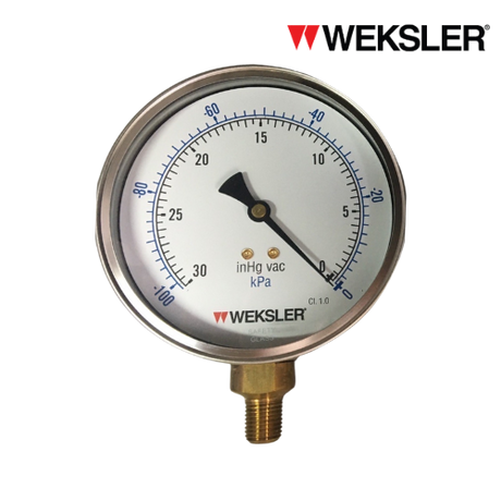 WEKSLER Pressure gauge รุ่น BY14 หน้าปัด 4” เกลียวทองเหลืองออกล่าง 1/4” สามารถเติมน้ำมันกลีเซอรีนได้