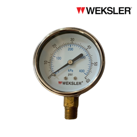 WEKSLER Pressure gauge รุ่น BY12 หน้าปัด 2.5” เกลียวทองเหลืองออกล่าง 1/4”