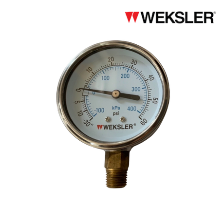 WEKSLER Pressure gauge รุ่น BY12 หน้าปัด 2.5” เกลียวทองเหลืองออกล่าง 1/4”