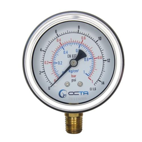 OCTA เกจวัดแรงดัน Pressure Gauge หน้าปัดขนาด 2.5″ เกลียวทองเหลืองออกล่างขนาด 1/4" NPT เกจแรงดัน OCTA GB63