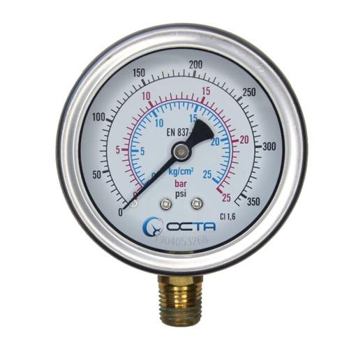 OCTA เกจวัดแรงดัน Pressure Gauge หน้าปัดขนาด 2.5″ เกลียวทองเหลืองออกล่างขนาด 1/4" NPT เกจแรงดัน OCTA GB63