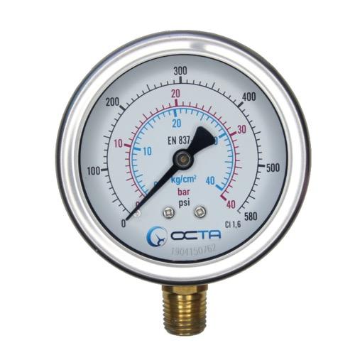 OCTA เกจวัดแรงดัน Pressure Gauge หน้าปัดขนาด 2.5″ เกลียวทองเหลืองออกล่างขนาด 1/4" NPT เกจแรงดัน OCTA GB63