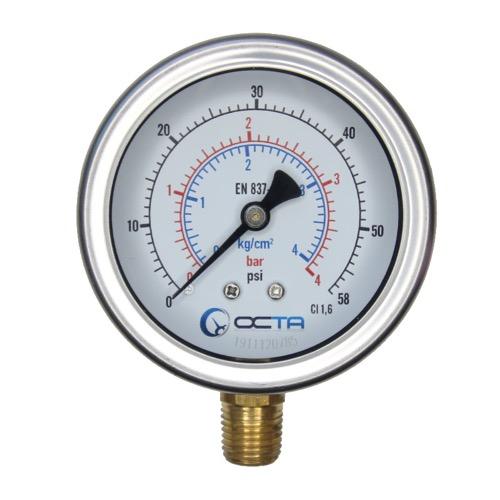 OCTA เกจวัดแรงดัน Pressure Gauge หน้าปัดขนาด 2.5″ เกลียวทองเหลืองออกล่างขนาด 1/4" NPT เกจแรงดัน OCTA GB63