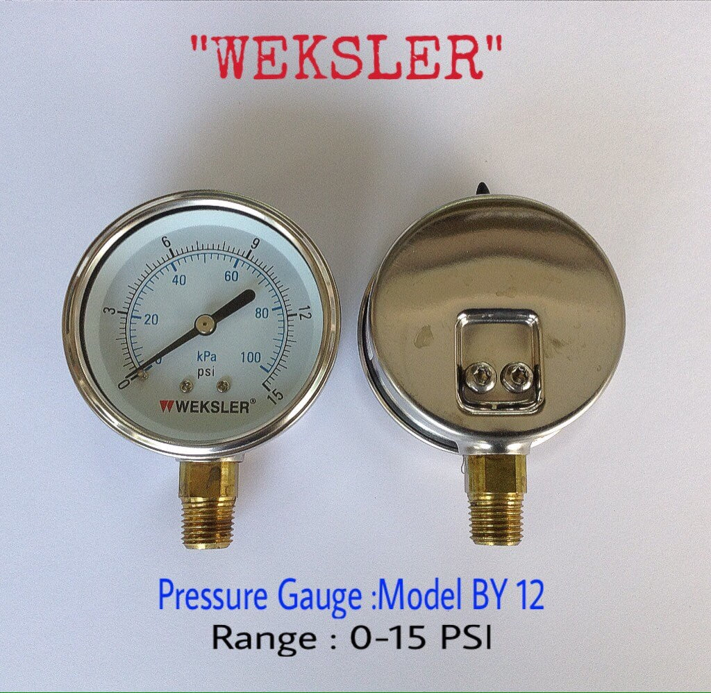 WEKSLER Pressure Gauges "WEKSLER" 2.5 นิ้ว 0-100KPA/0-15PSI ออกล่าง 1/4" ทองเหลือง NPT