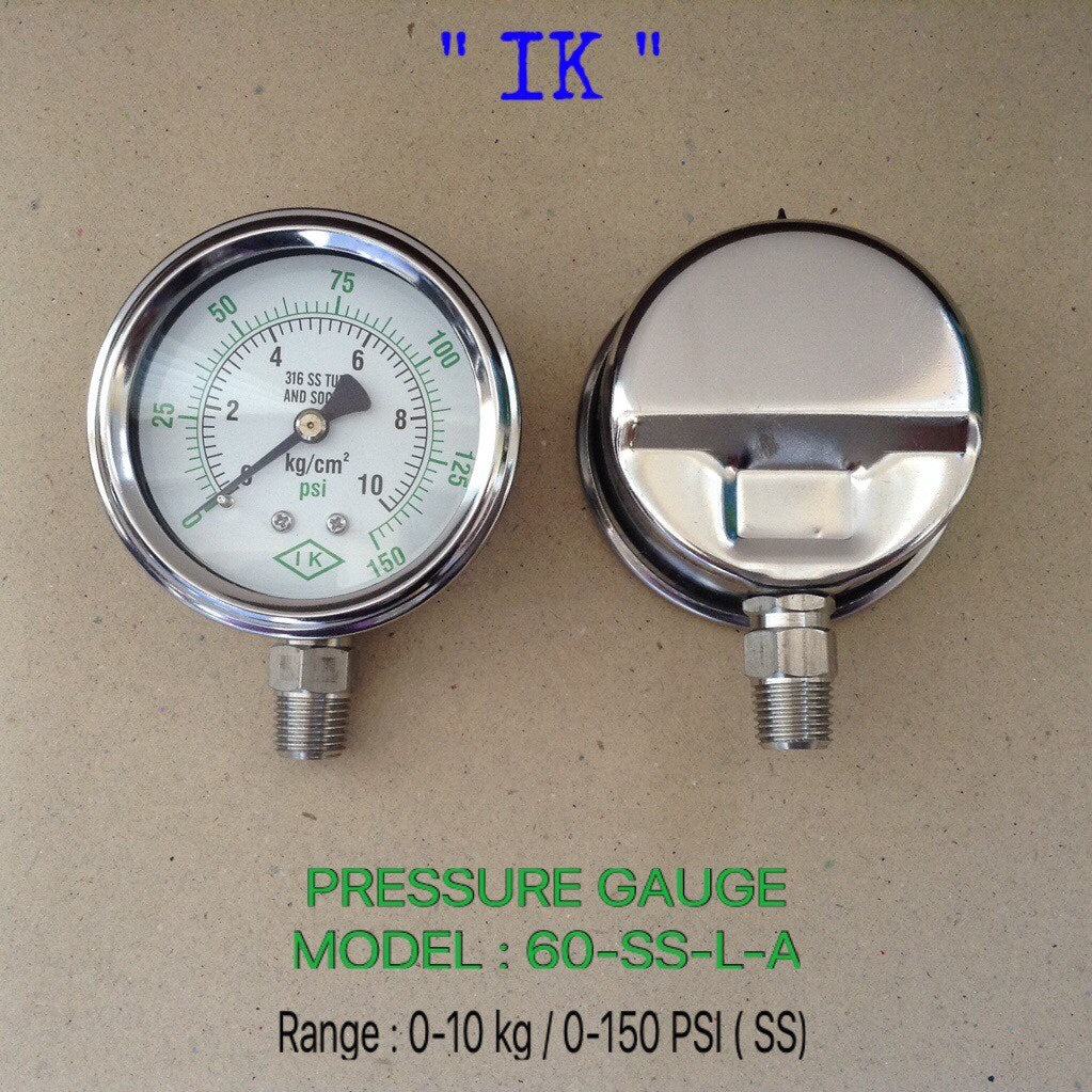 IK Pressure Gauges "IK" 2.5 นิ้ว 0-10KG/0-150PSI ออกล่าง 1/4" สแตนเลส NPT