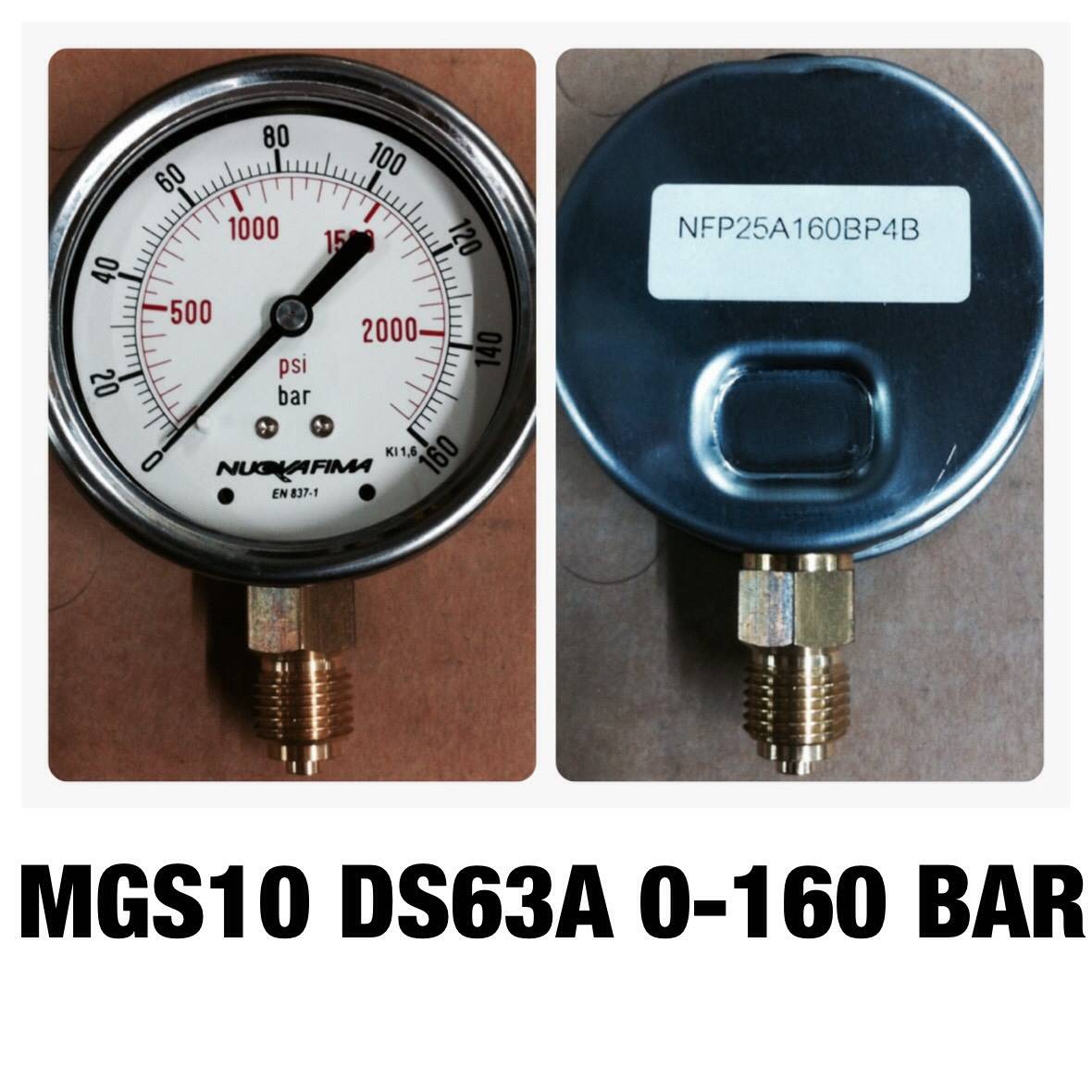 NUOVA FIMA Pressure Gauges 2.5 นิ้ว 0-160 BAR (2320PSI) ออกล่าง เกลียว 1/4" BSP ทองเหลือง