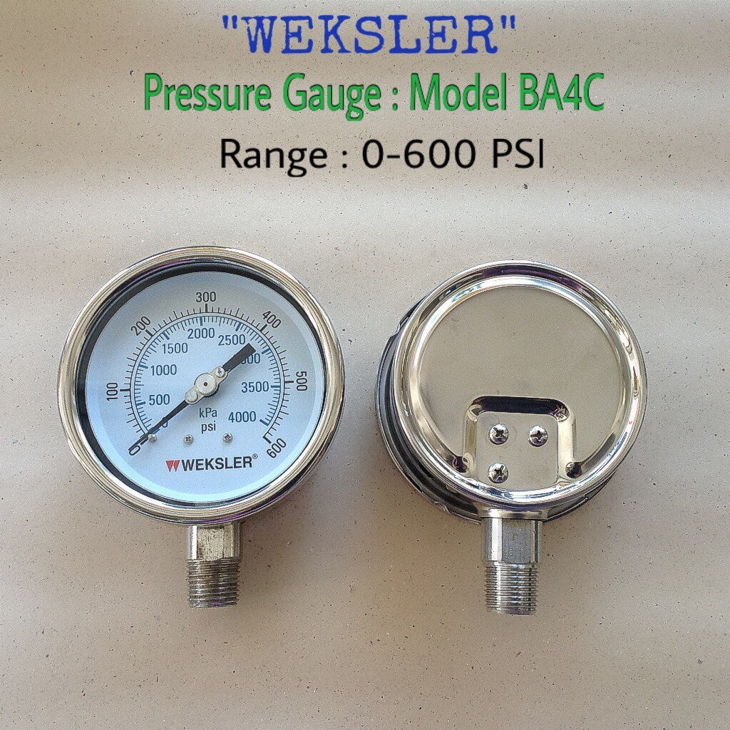 WEKSLER Pressure Gauges "WEKSLER" 4 นิ้ว 0-4000KPA/0-600PSI ออกล่าง 1/2" สแตนเลส NPT