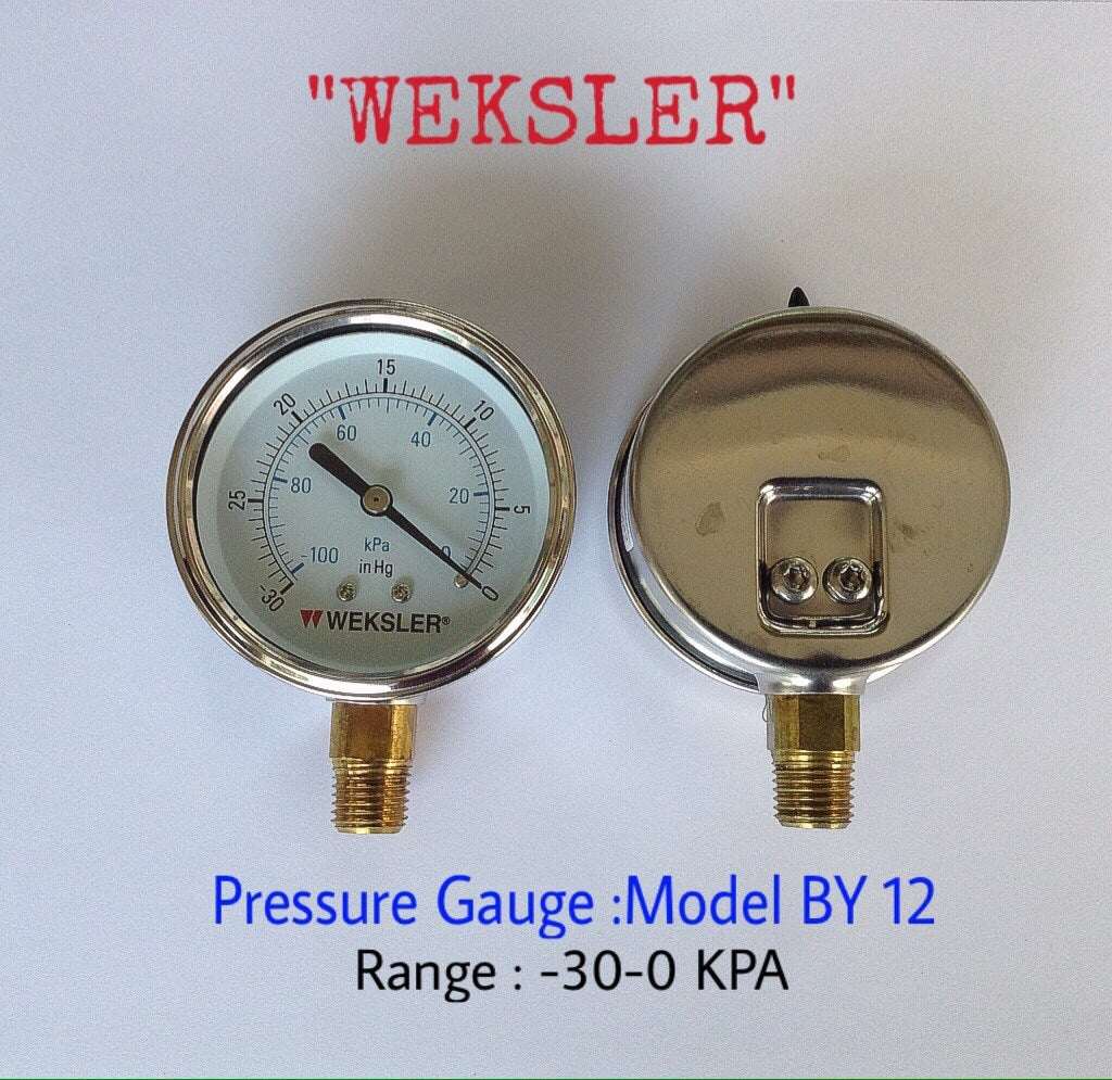 WEKSLER Pressure Gauges "WEKSLER" 2.5 นิ้ว -100-0KPA/-30-0 IN HG ออกล่าง 1/4" ทองเหลือง NPT