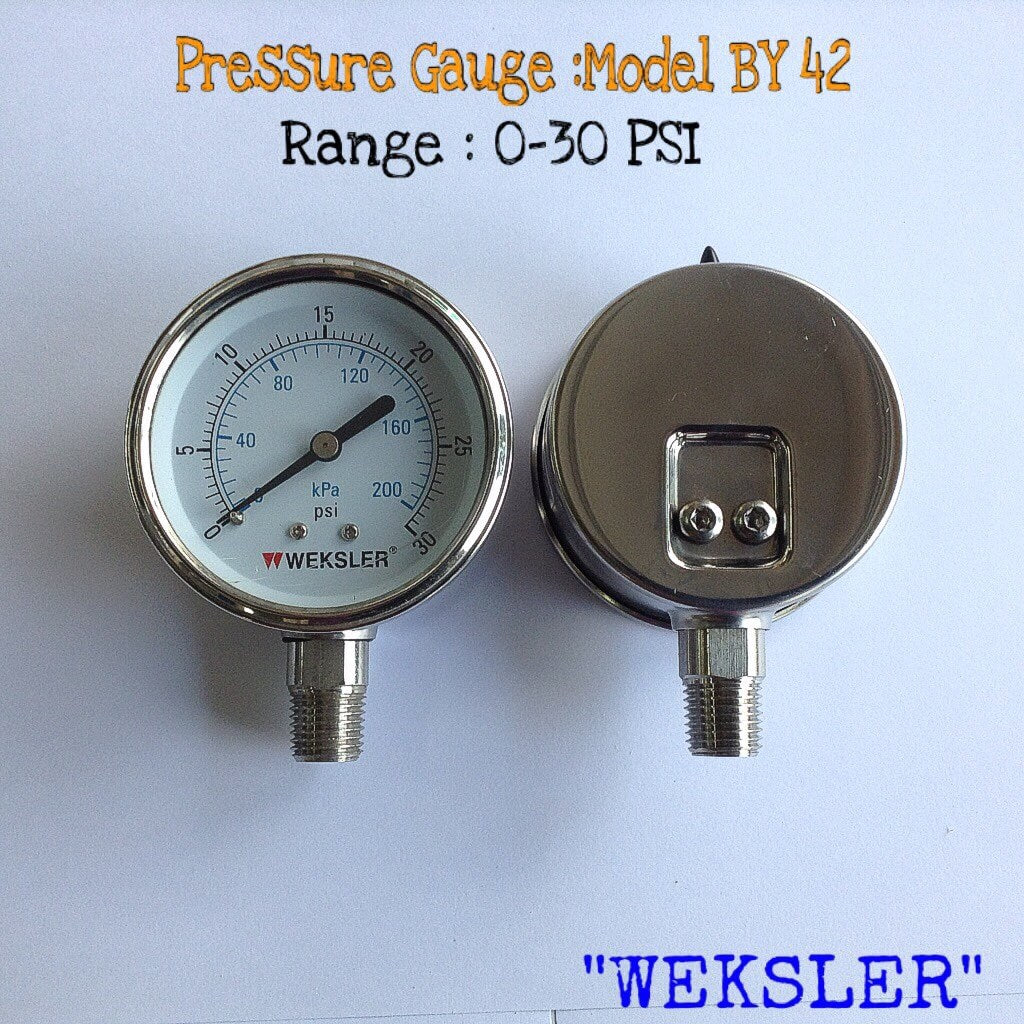 WEKSLER Pressure Gauges "WEKSLER" 2.5 นิ้ว 0-200KPA/0-30PSI ออกล่าง 1/4" สแตนเลส NPT